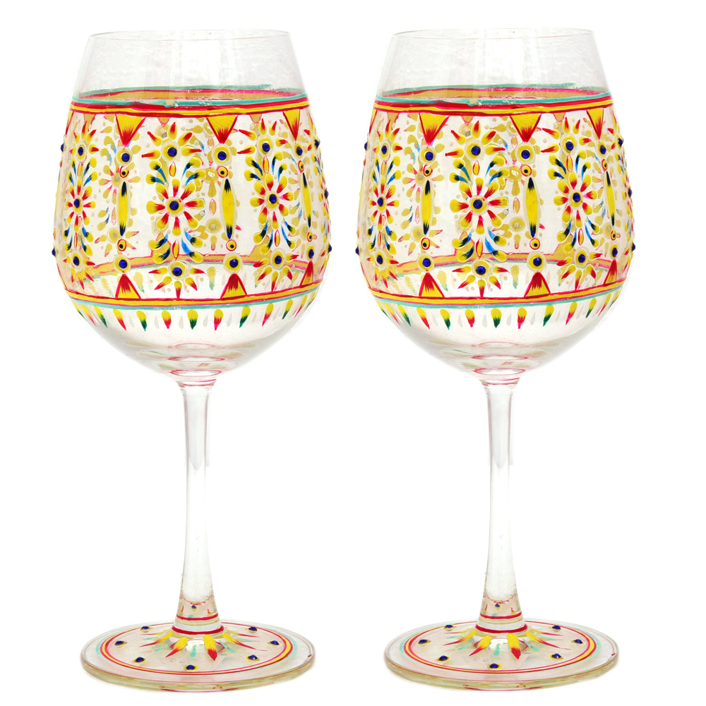 Hand Painted Wine Glass Set