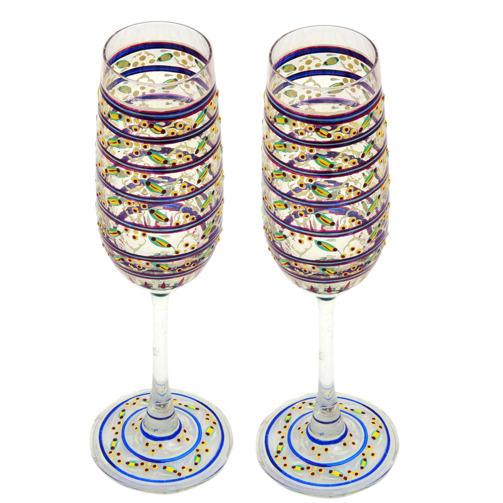 Hand-painted champagne glasses set of 2 with traditional Indian folk art by Kaushalam