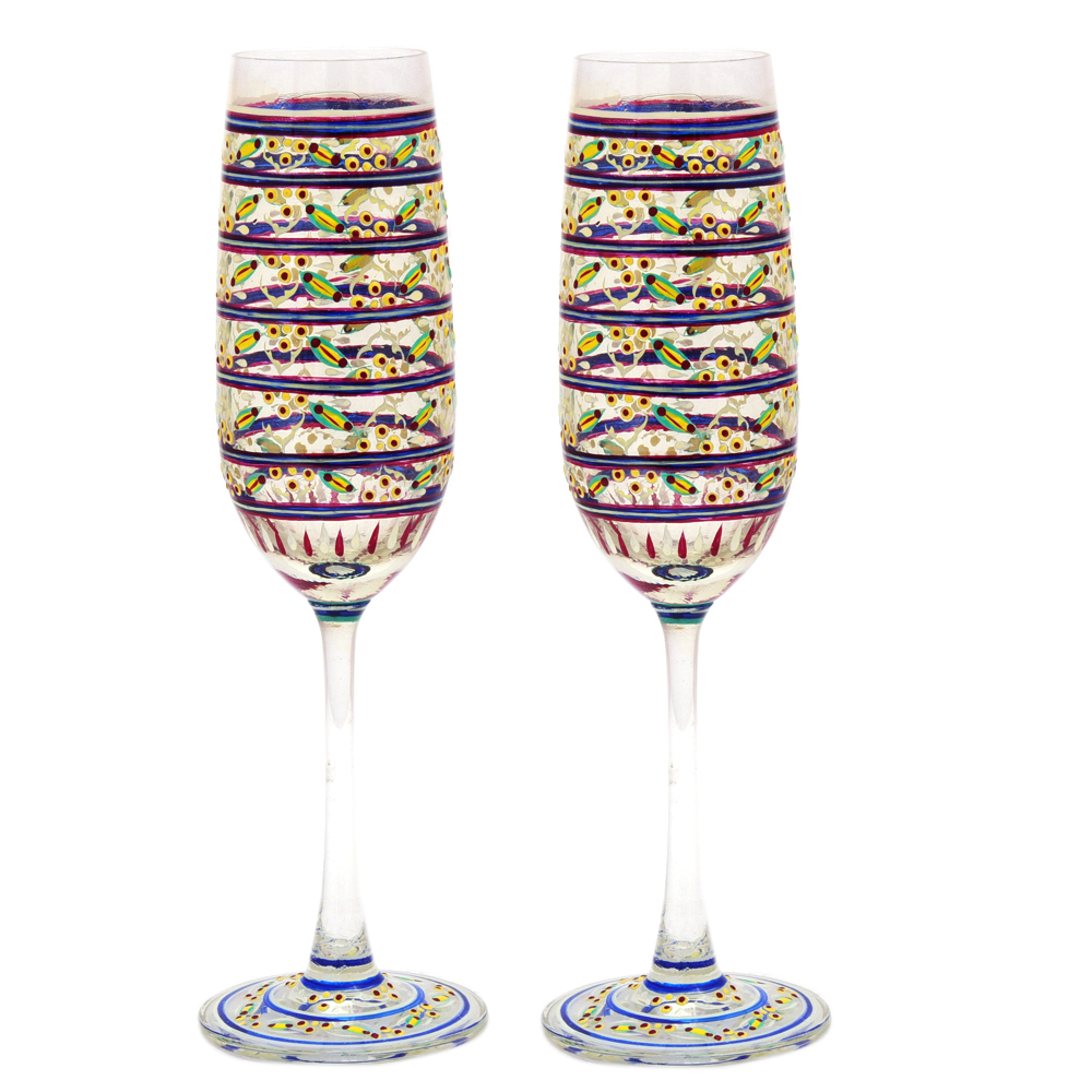 Hand Painted Champagne Glass set of 2