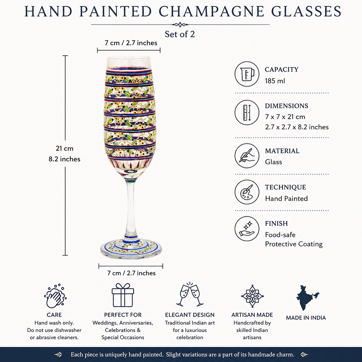 Hand Painted Champagne Glass set of 2