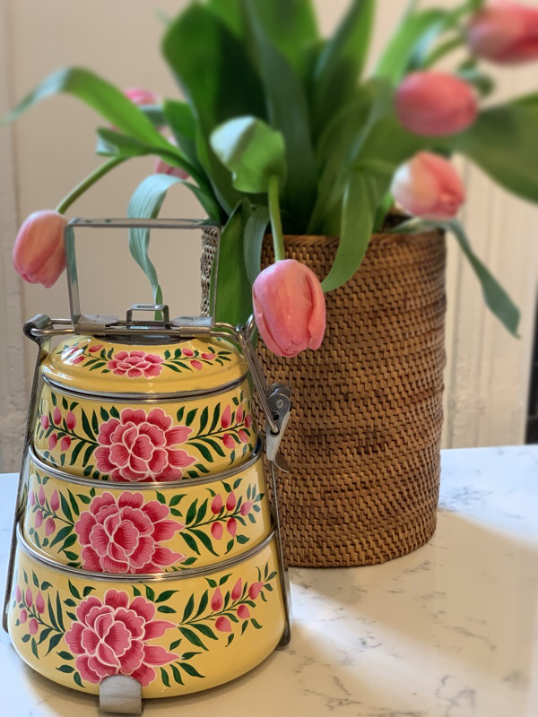 Hand Painted Steel Pyramid Tiffin- 3 Container: Yellow Hand Painted Steel Pyramid Tiffin- 3 Container: Yellow