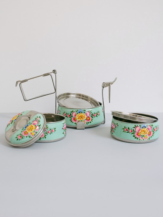 Hand Painted Steel Pyramid Tiffin- 3 Container: Light Green