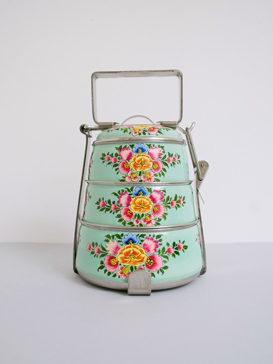 Hand Painted Steel Pyramid Tiffin- 3 Container: Light Green