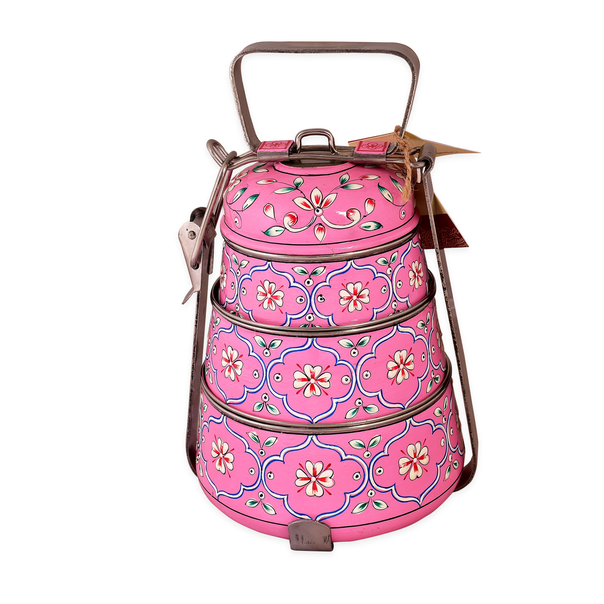 Hand Painted Steel Pyramid Tiffin- 3 Container: Pink