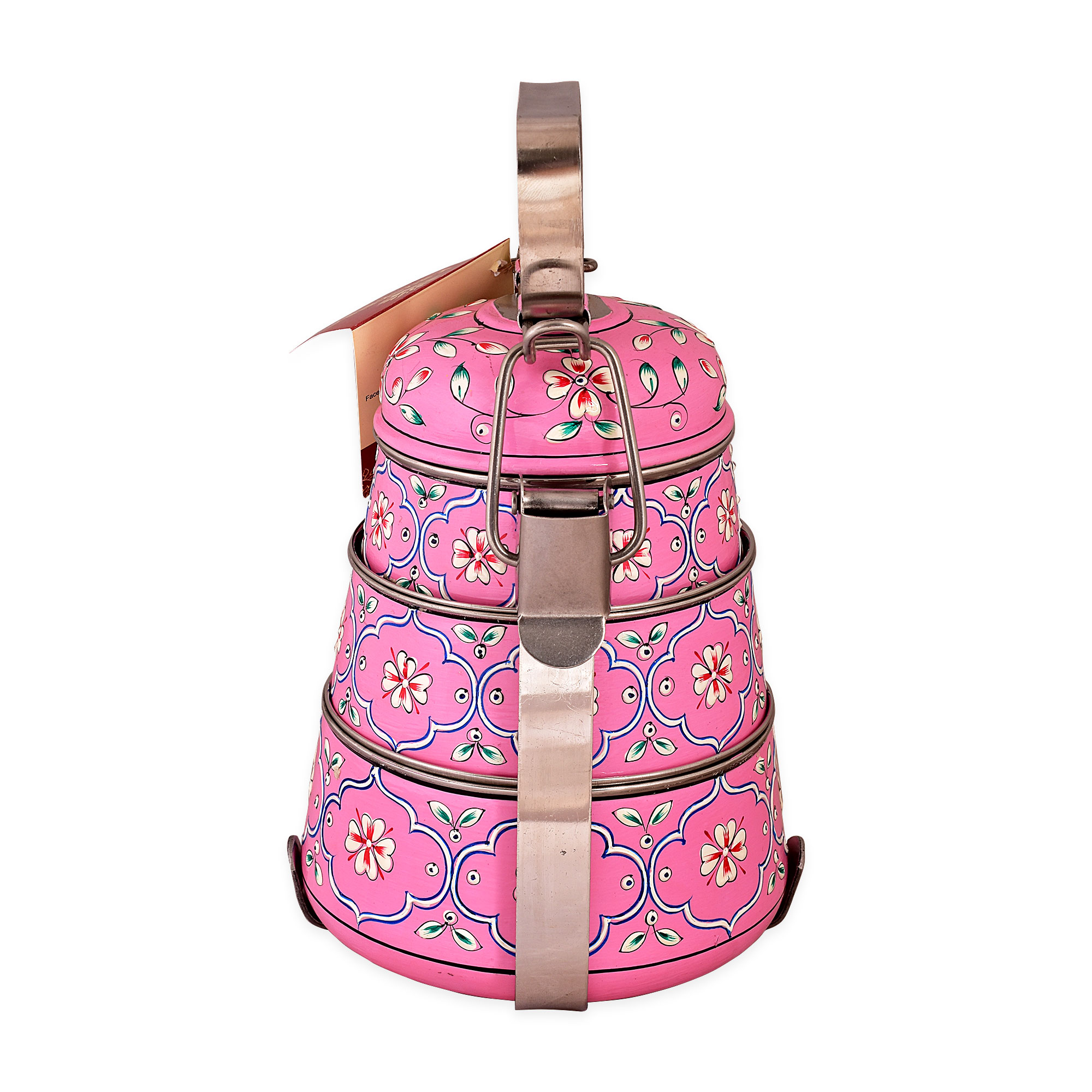 Hand Painted Steel Pyramid Tiffin- 3 Container: Pink