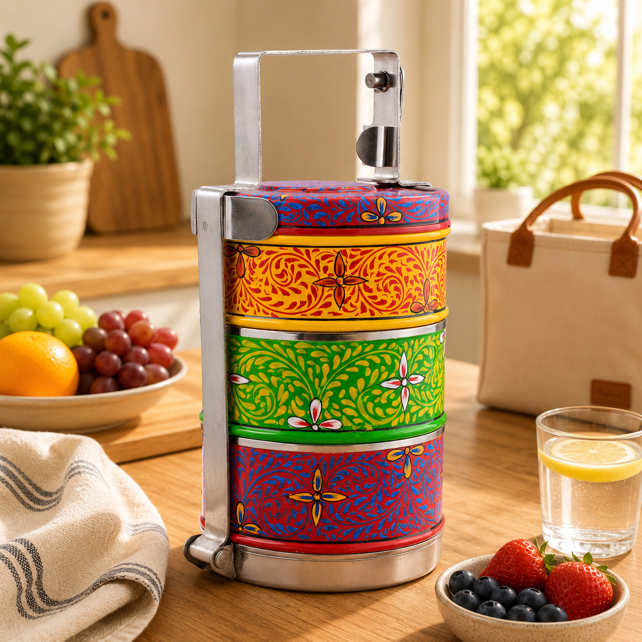 Mela - Hand Painted 3-Tier Lunch Box