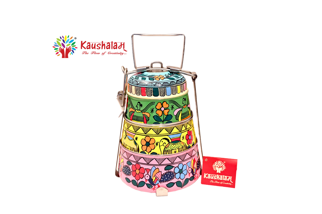 Hand Painted 3 Tier Lunch Box Folk Art