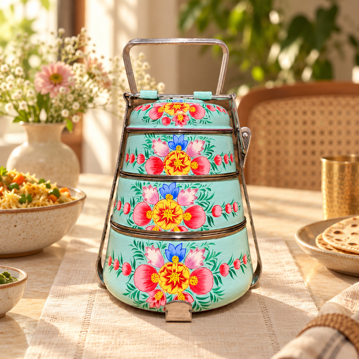 Hand Painted 3 Tier Kashmiri Lunch Box
