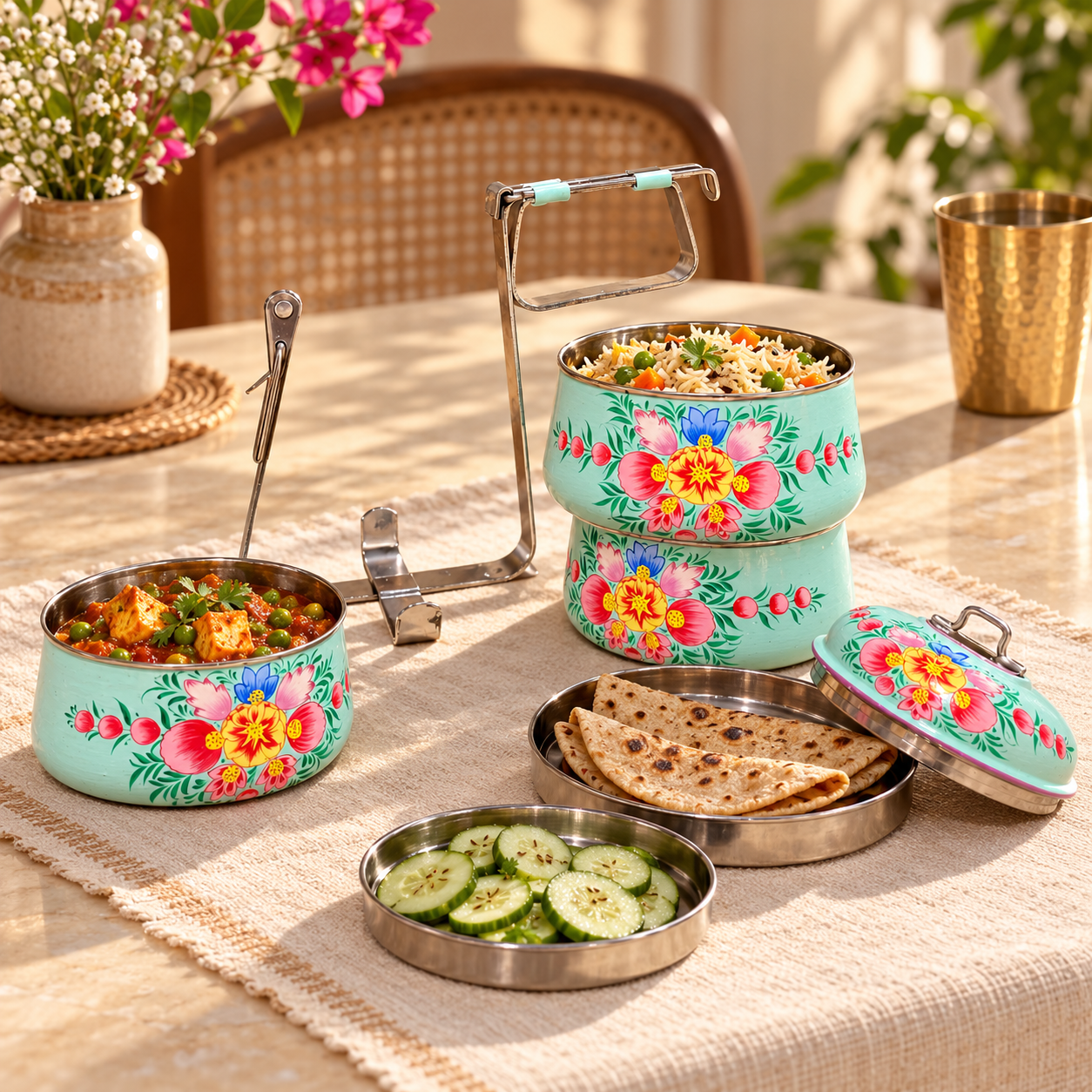 Hand Painted 3 Tier Kashmiri Lunch Box