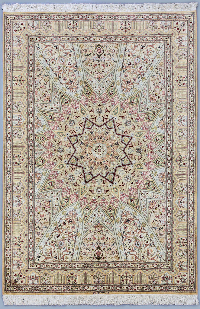 Pure Silk Qum Gombad Design Persian Rug (Ref 145) 202x133cm