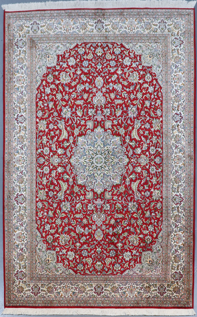 Kashmir Pure Silk Red Field Rug (Ref 1091) 248x158cm