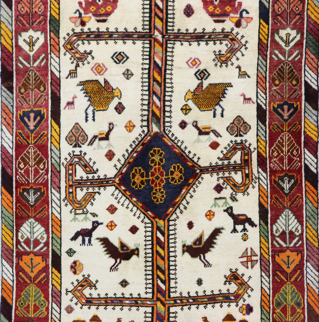 Shiraz Qashqai Vintage Pictorial Persian Rug (Ref 39) 190x120cm