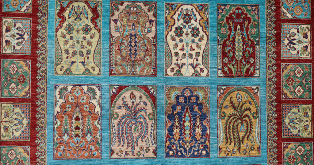 Chobi Fine Panel Design Veg Dye Rug (Ref 896) 301x199cm