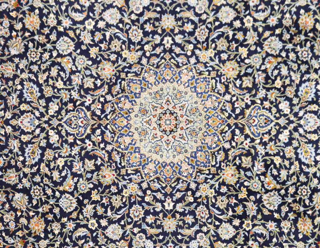 Kashan Fine Navy Blue Vintage Persian Rug (Ref 95) 380x277cm