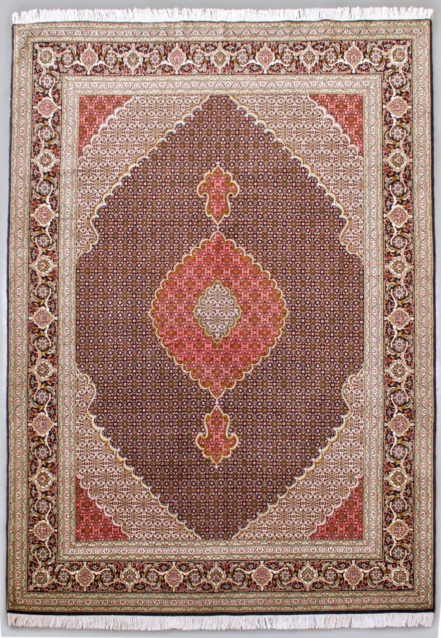 Mahi Tabriz Wool & Silk Fine 50 Raj Black Persian Rug (Ref 414