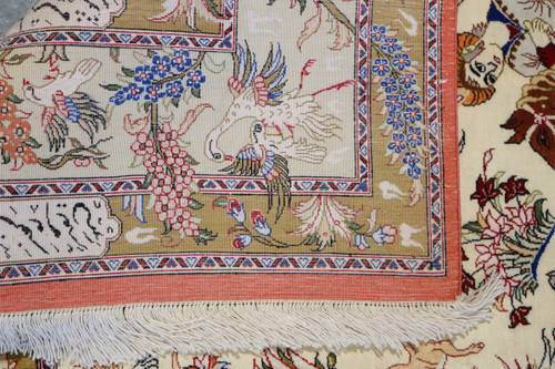 Qum Hunting Design Pure Silk Persian Rug (Ref 1449) 198x137cm