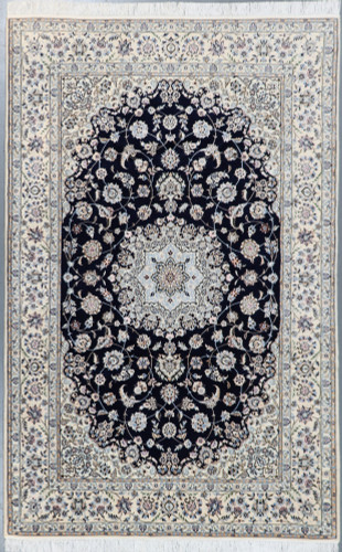 Nain Fine Silk Inlayed Navy Blue Persian Rug 6L (Ref 712) 250x160cm