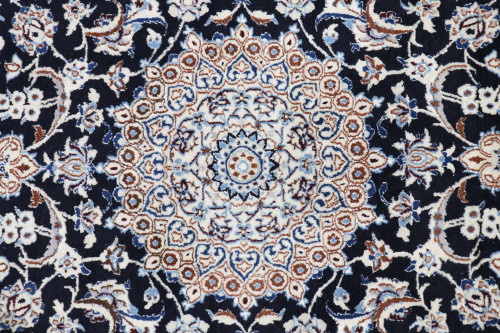  Nain Silk Inlayed Navy Blue Persian Rug (Ref 11) 249x147cm
