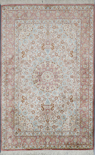 Pure Silk Qum Vintage c1950 Persian Rug (Ref 704) 150x100cm