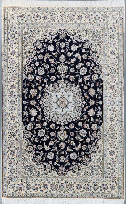 Nain Fine Silk Inlayed Navy Blue Persian Rug 6L (Ref 712) 250x160cm