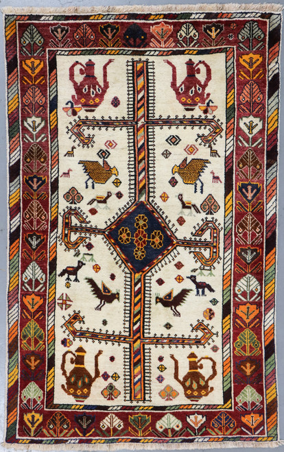 Shiraz Qashqai Vintage Pictorial Persian Rug (Ref 34) 190x120cm ...