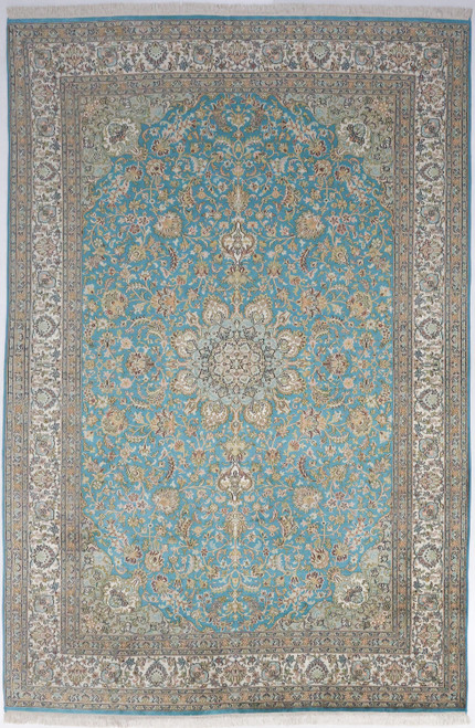 Fine Kashmir Aqua Pure Silk Rug (Ref 704) 282x184cm
