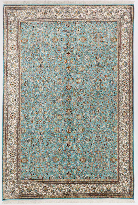 Kashmir Fine Aqua Pure Silk Rug (Ref 501) 285 x183cm