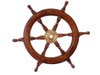 Ship's Steering Wheel Teak Wood Brass Hub Marine Wall Decor