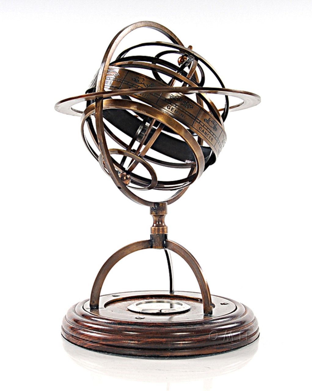 Armillary Sphere Compass Wood Base Globe