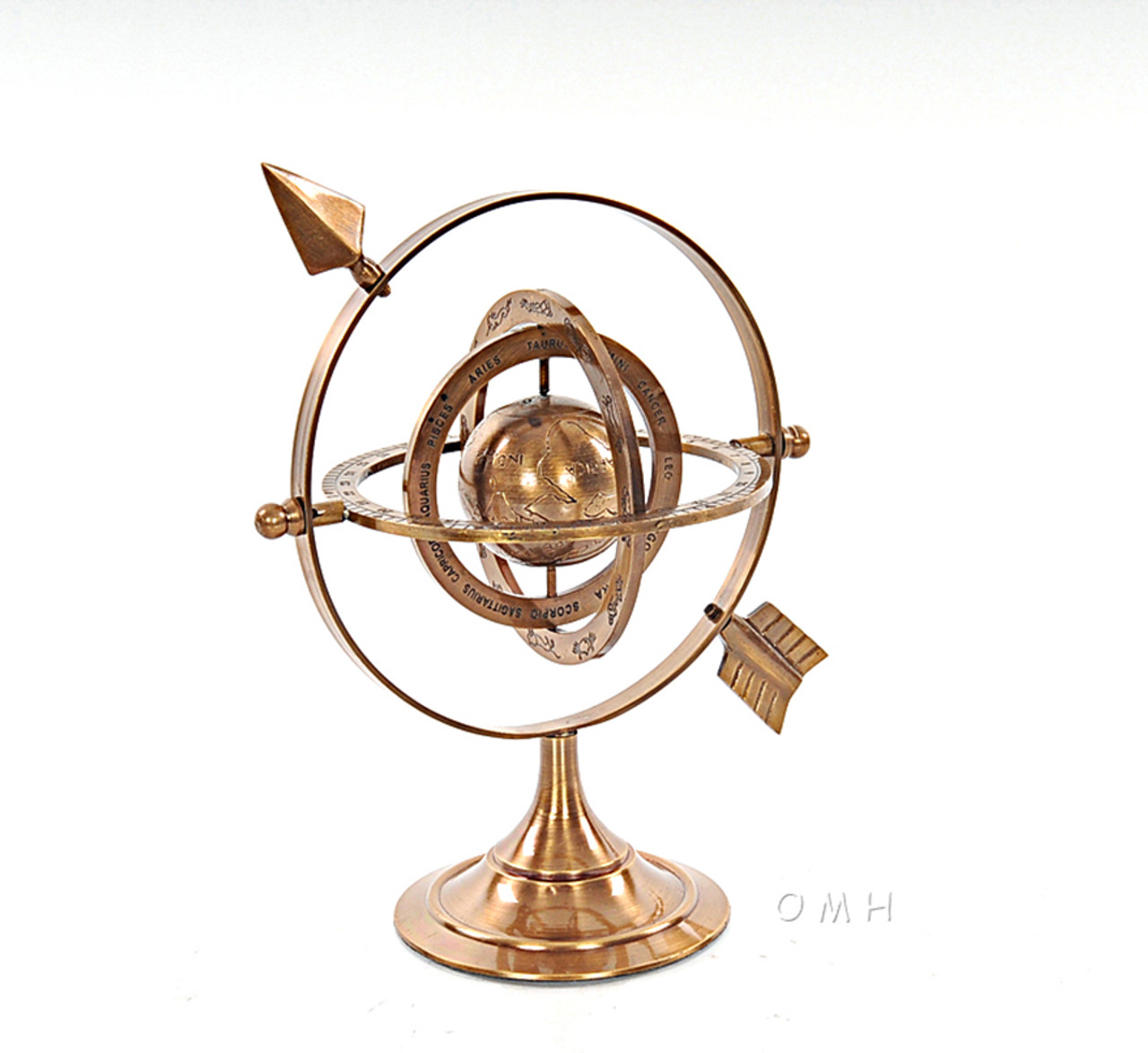 Solid Brass Armillary Dial Sphere 8.5" World Globe Desk Top Table Decor