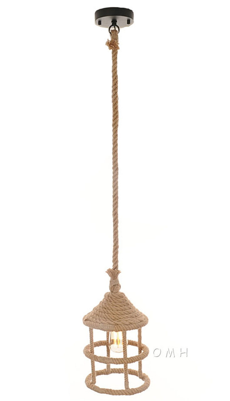 nautical rope pendant hanging lamp ceiling fixture light half painted light bulb