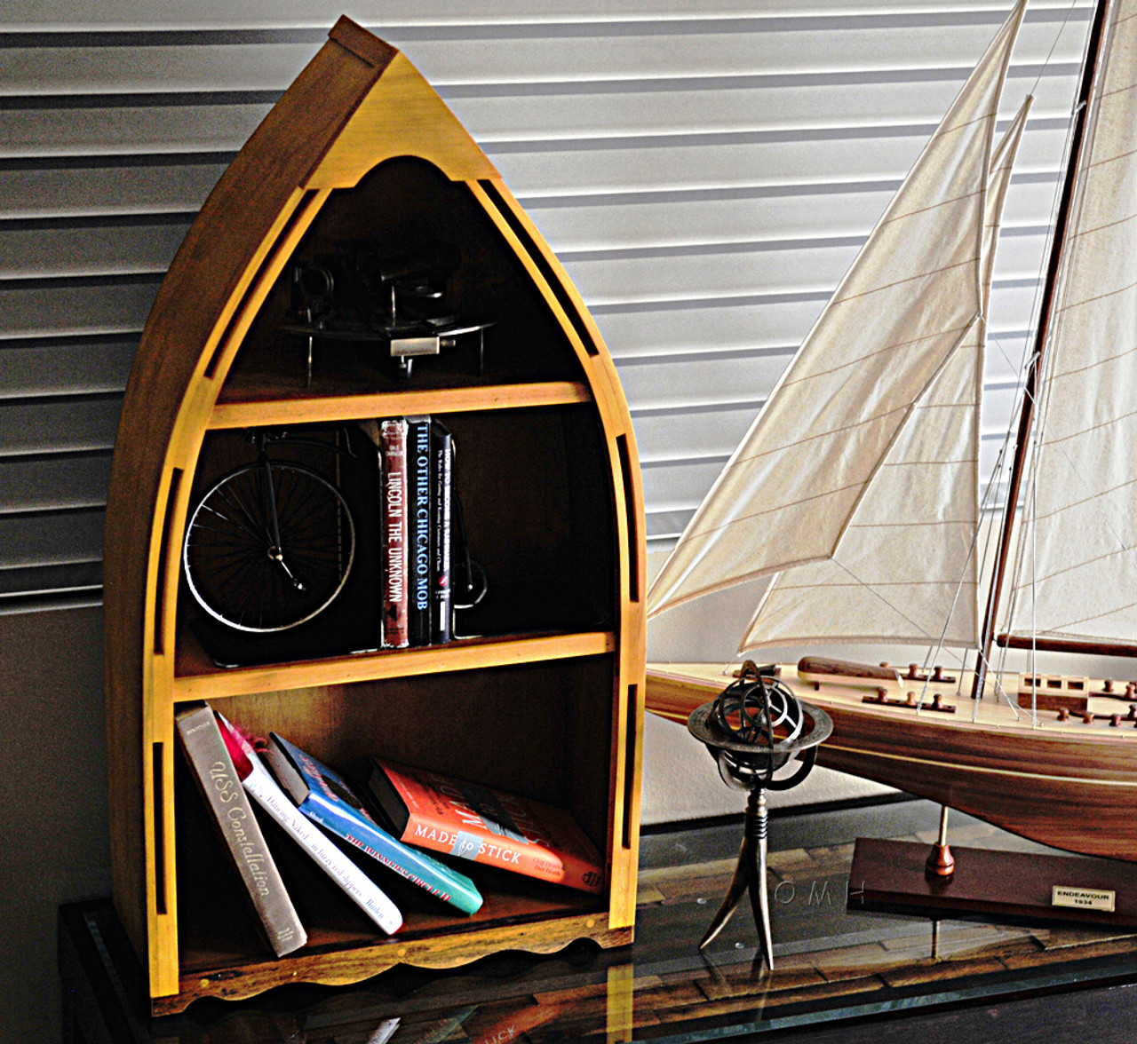 Small Row Boat Shaped Canoe Bookcase Bookshelf 34 Cedar Wood