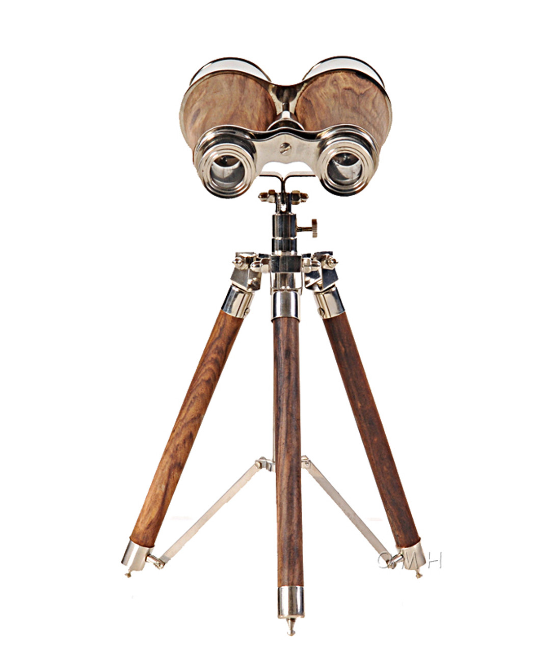 Victorian Binoculars Brass Nickel Finish Wood Tripod