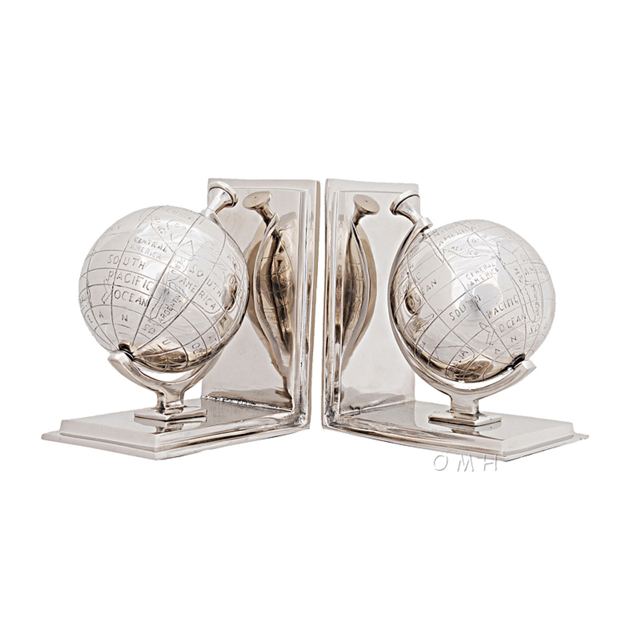 Chrome World Globe Aluminum Bookend Bookcase Decor