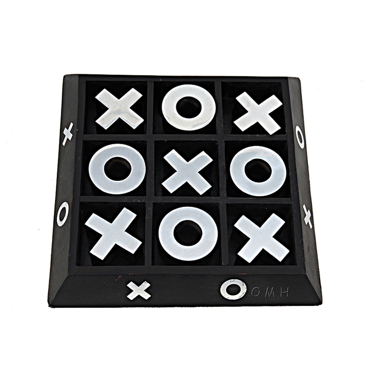 Tic Tac Toe Wood Board Game Aluminum Pieces Nickel Finish