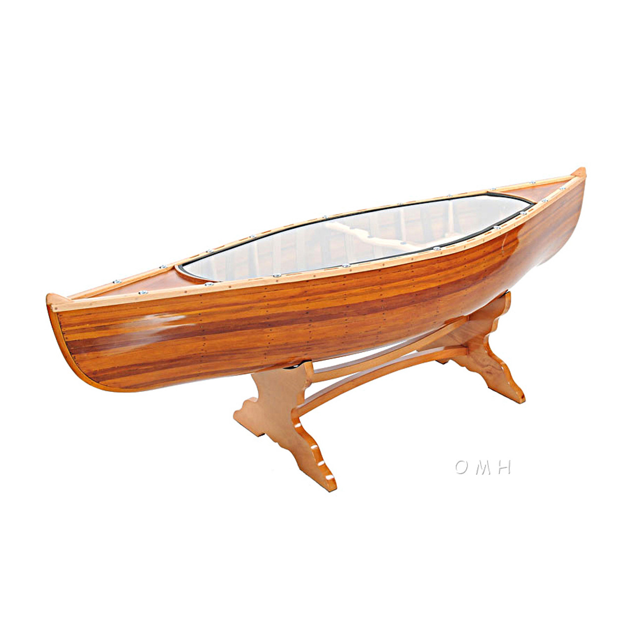 Canoe Coffee Table Glass Top 59" Cedar Wood Strip Built ...
