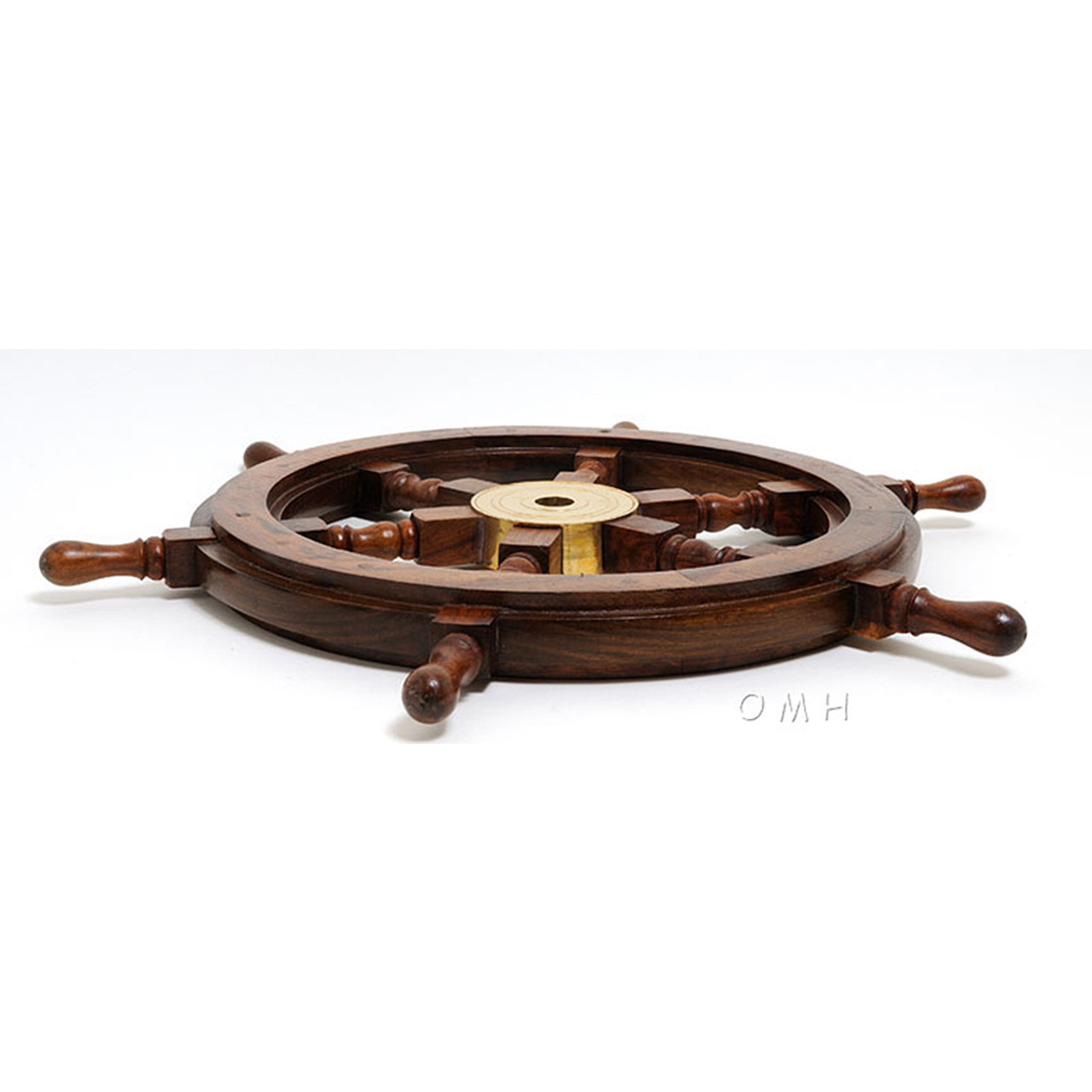 Rosewood Ships Wheel Wall Decor Brass Hub