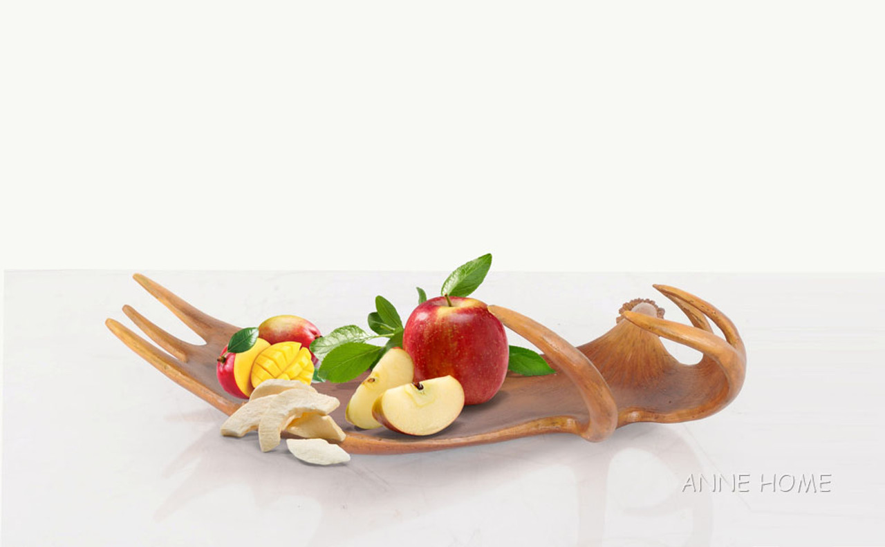 Rustic Moose Antler Tray 23" Fruit Bowl Centerpiece Faux Lodge Decor