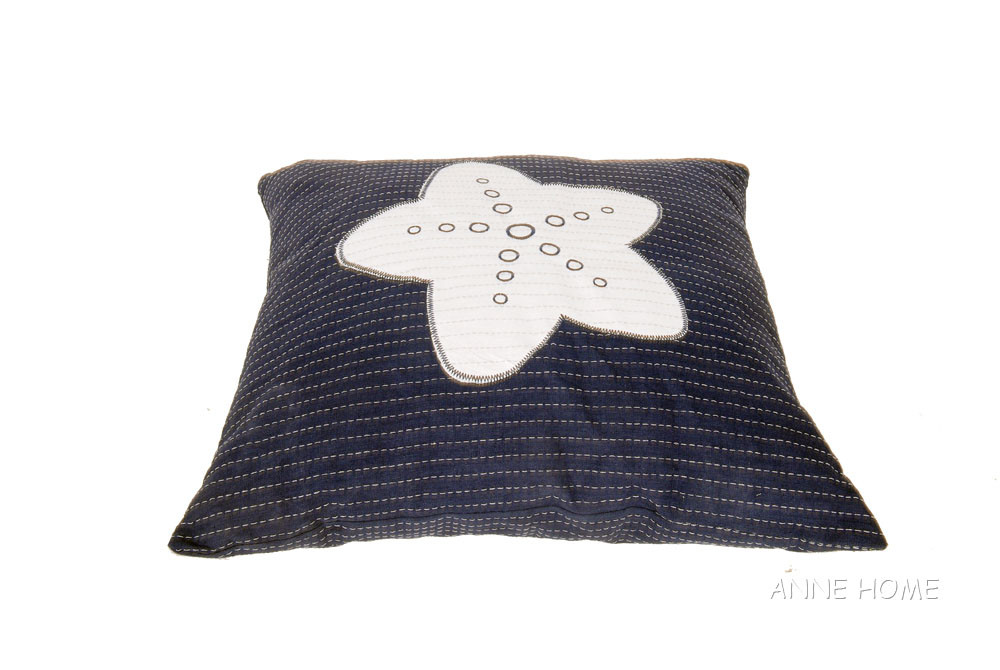 Nautical Throw Pillow Navy Blue W White Starfish 16 Coastal