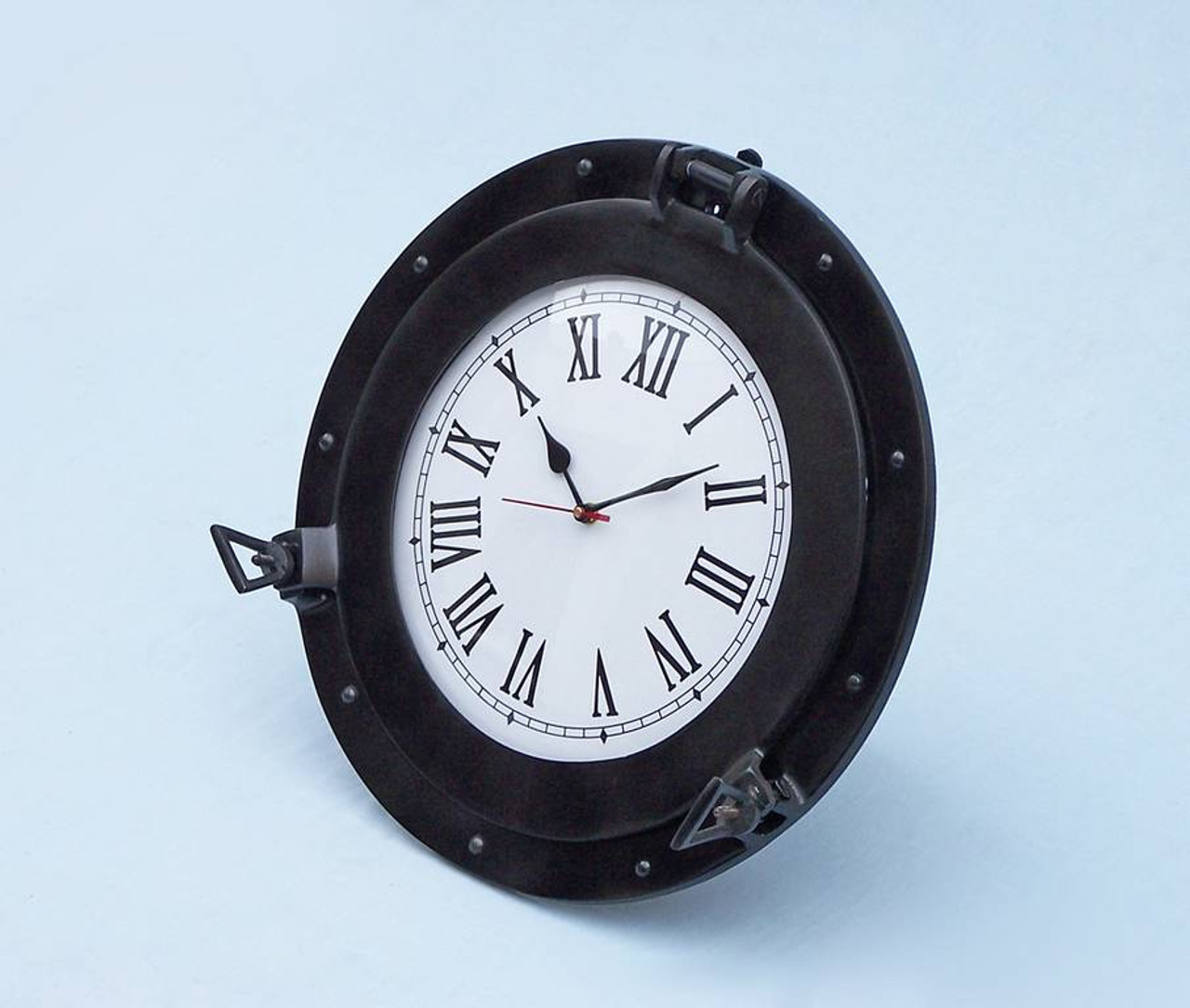 Ships Porthole Clock Black Finish Nautical Wall Decor