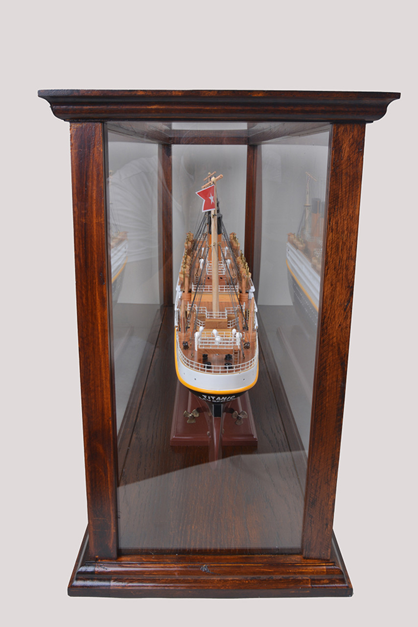 Brown Table Top Cruise Ship Model Wood Display Case