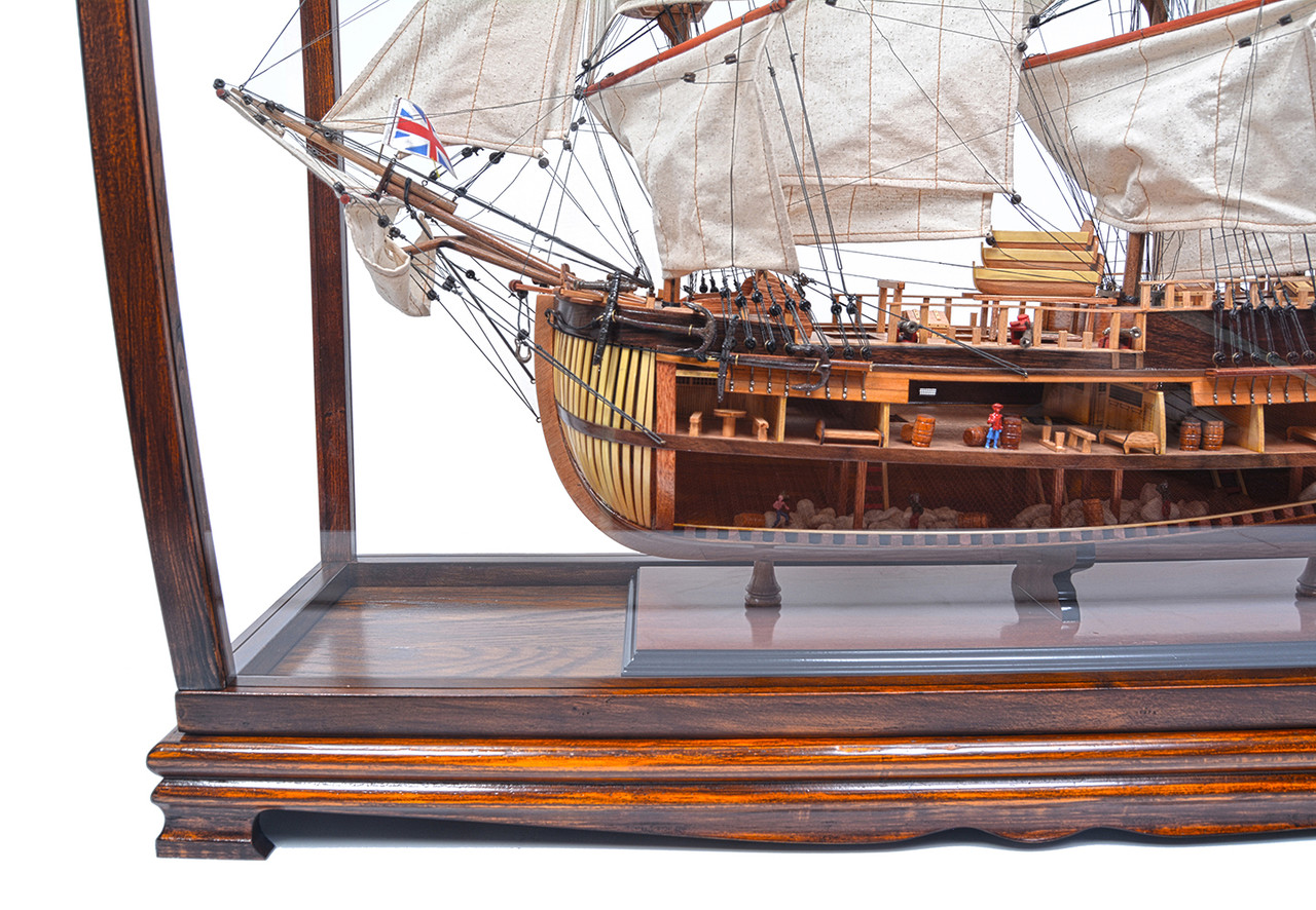 Brown Tall Ship Model Display Case Wood Plexiglass