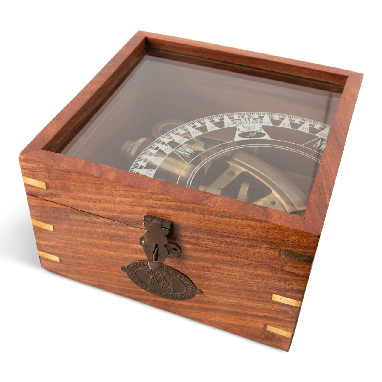 Marine Brass Ships Pocket Sextant Wooden Case Glass Top