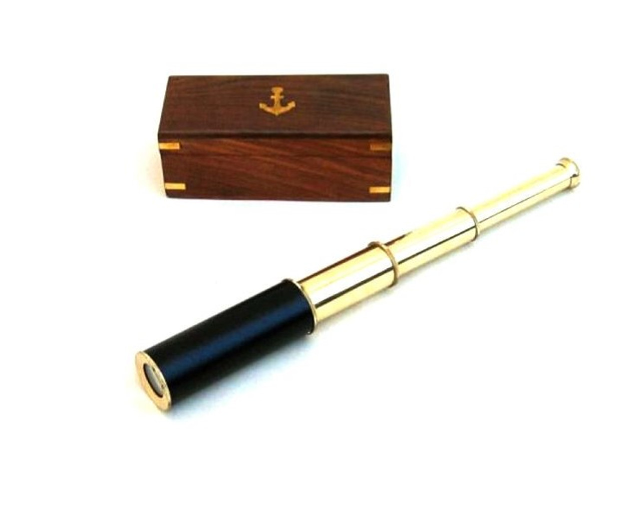 15 Solid Brass Handheld Telescope with Wooden Box 12x Magnification 