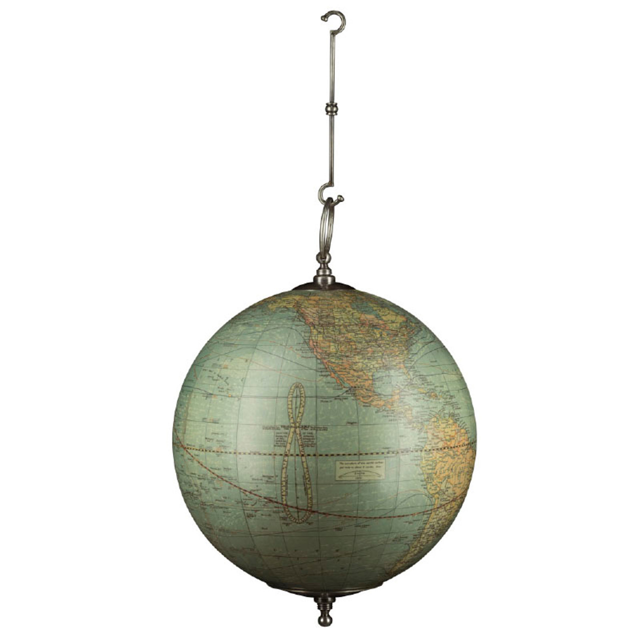 Weber Costello 1920s Hanging World Globe Pewter Hooks