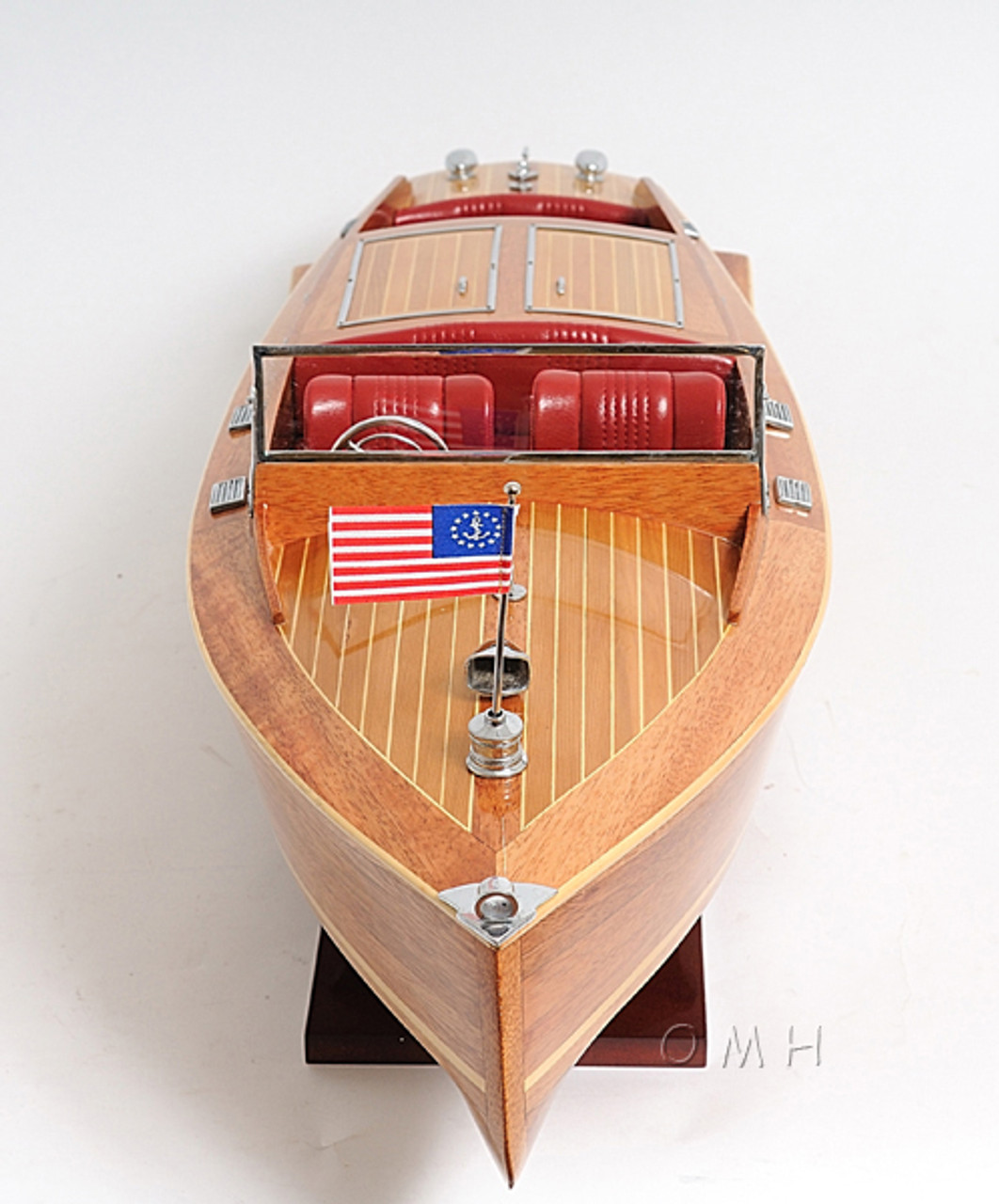 Chris Craft Runabout Wood Model Speed Boat Display Case