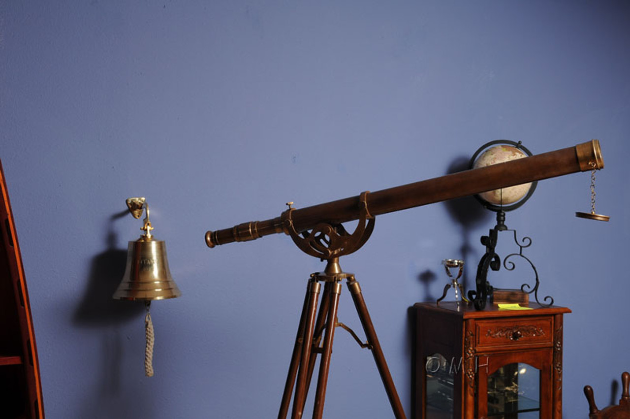Harbormaster Telescope Antiqued Finished Brass Wood Tripod