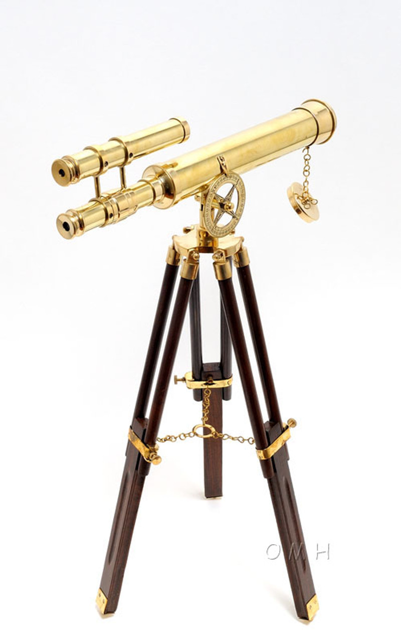 Harbormaster Brass Telescope 17.5 w/ Spotting Scope Wood Tripod