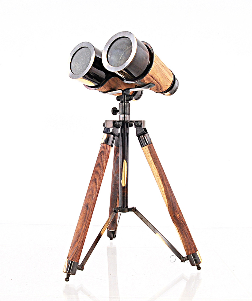 Victorian Binoculars Solid Brass Wood Tripod Annealed Finish