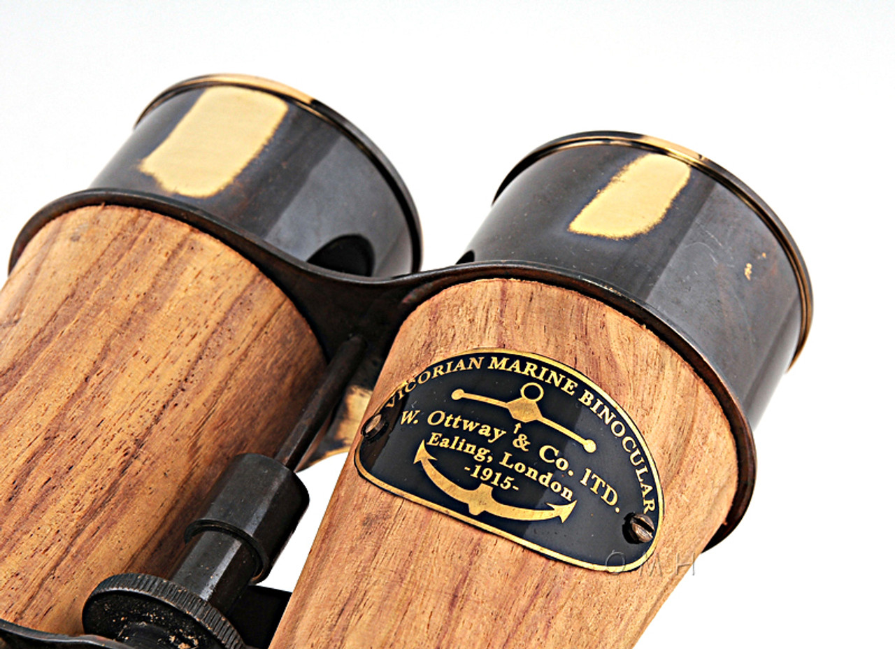 Victorian Binoculars Solid Brass Wood Tripod Annealed Finish